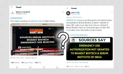 Health Ministry Refutes Media Reports Of Serum, Bharat Biotech EUA Rejected