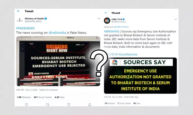 Health Ministry Refutes Media Reports Of Serum, Bharat Biotech EUA Rejected