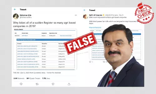 Viral Claim Stating Adani Registered Agri Companies In 2019 Is False
