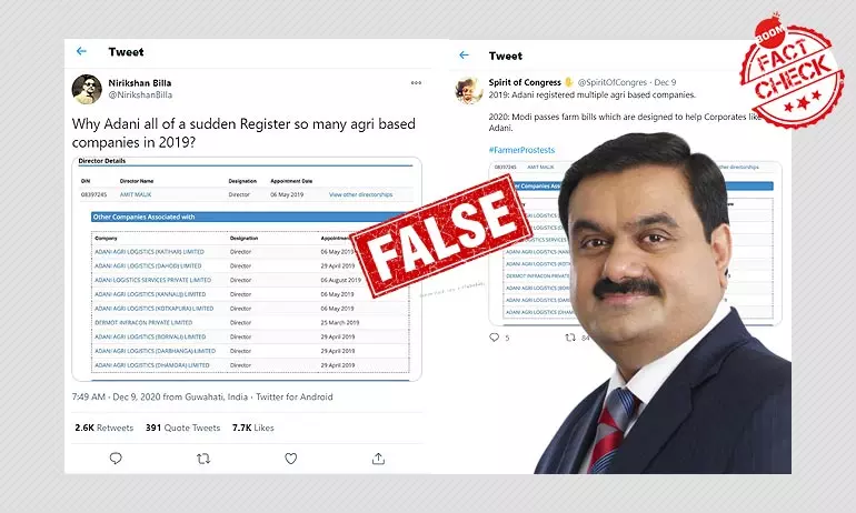 Viral Claim Stating Adani Registered Agri Companies In 2019 Is False