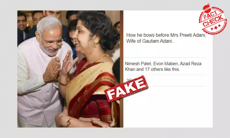 PM Modi Greeting A Social Worker Viral Claiming He Bowed To Priti Adani