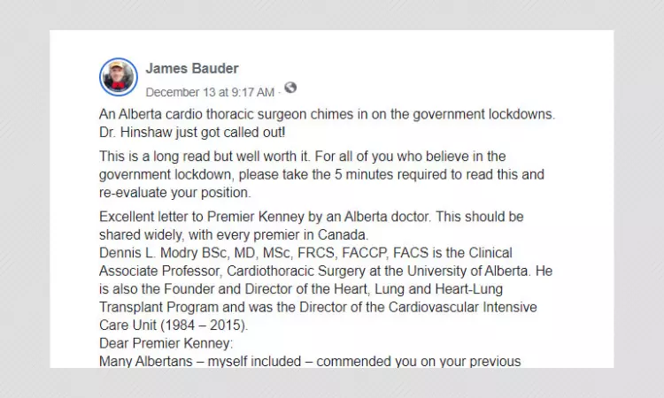 Canadian Doctor Spreads COVID-19 Misinformation In Open Letter