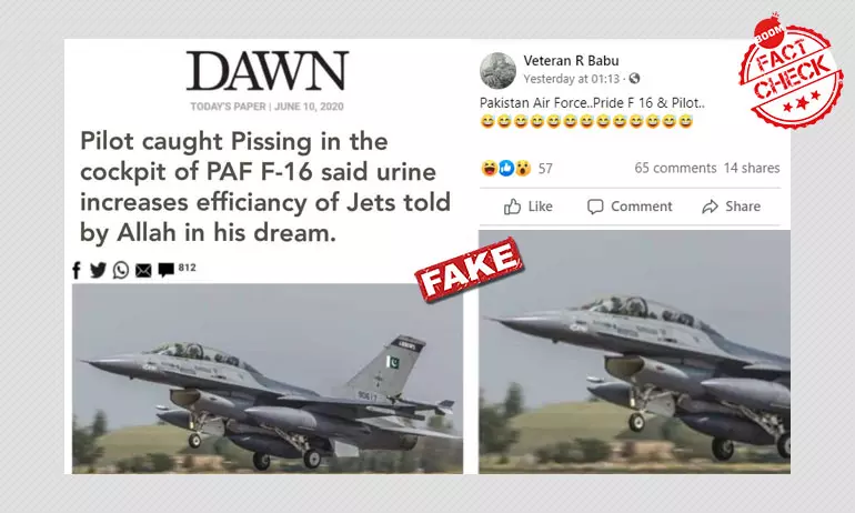 Dawn Screenshot Claiming Pakistani Pilot Urinated In F-16 Is Fake