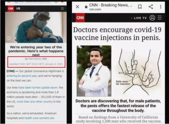 Left: CNN original template; Right: Edited CNN screenshot