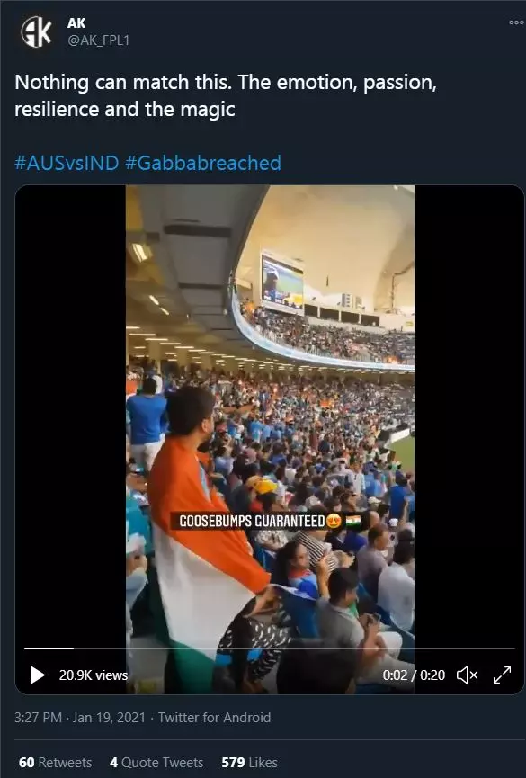 Viral video showing crowd cheering for India at the Gabba stadium singing Vande Mataram