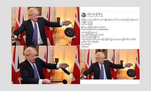 Unrelated Photos Falsely Shared As Boris Johnson Protesting Myanmar Coup