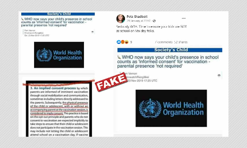 WHO Does Not Say Childs Presence In School Equates To Vaccination Consent