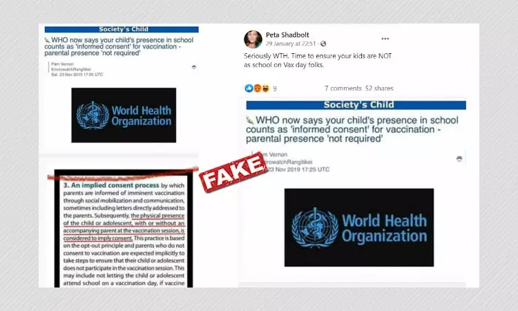 WHO Does Not Say Childs Presence In School Equates To Vaccination Consent