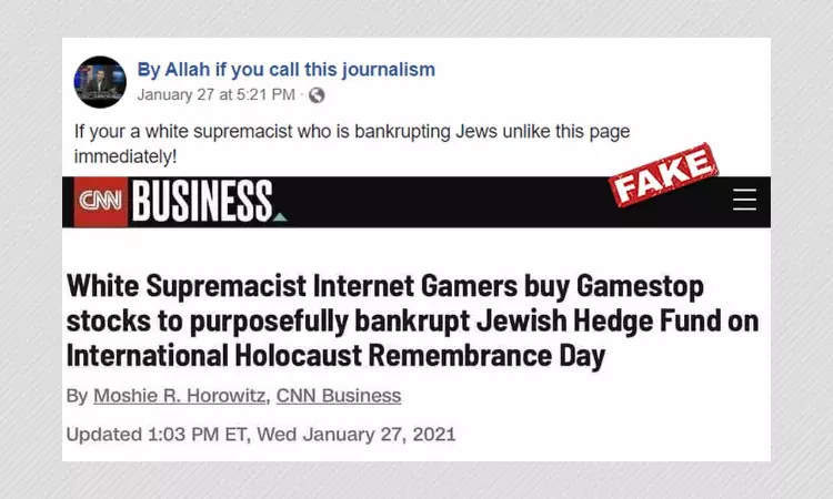 Fake CNN, Vice Headlines Claim White Supremacists Behind GameStop Trading Frenzy