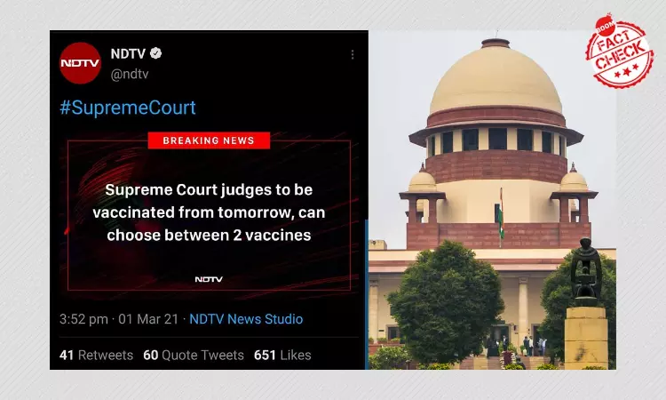 Health Ministry Denies SC Judges Will Have Choice Of COVID-19 Vaccine
