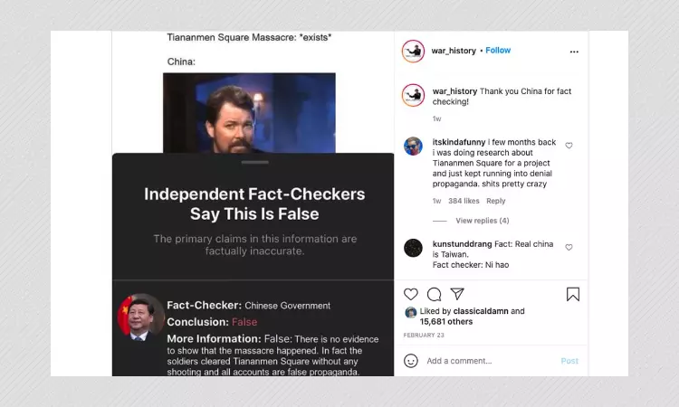 Chinese Government Does Not Fact Check Posts On Facebook And Instagram