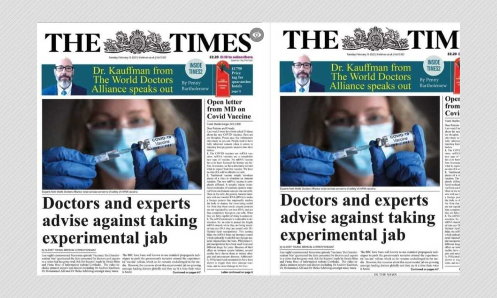 Front Page Of The Times Doctored To Share Covid 19 Vaccine Misinfo