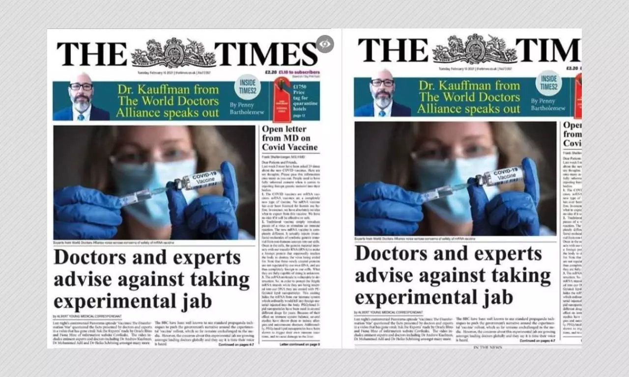 Front Page Of The Times Doctored To Share COVID-19 Vaccine Misinfo