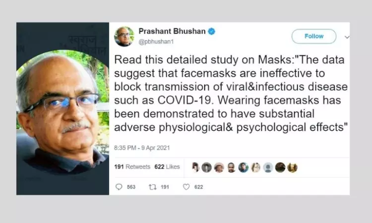 Prashant Bhushan Tweets Misleading Anti-Mask Study, Twitter Deletes It