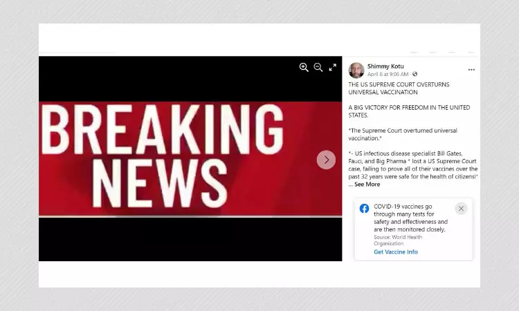 No, US Supreme Court Has Not Ruled Against Mandatory Vaccination