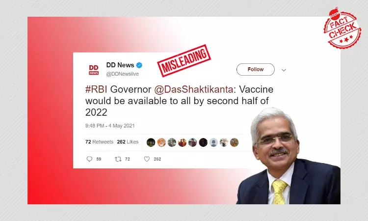DD News Misquotes RBI Governor On Vaccine Availability For All