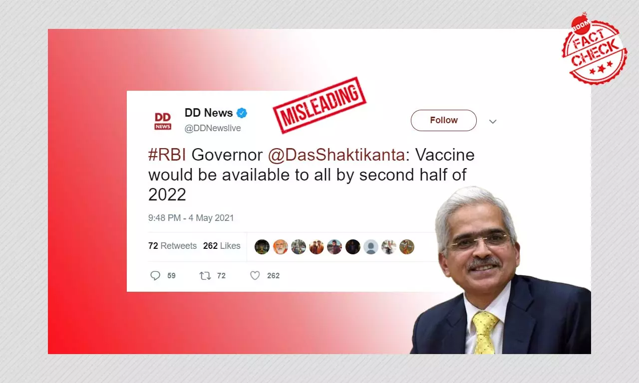 DD News Misquotes RBI Governor On Vaccine Availability For All DD News Misquotes RBI Governor On Vaccine Availability For All
