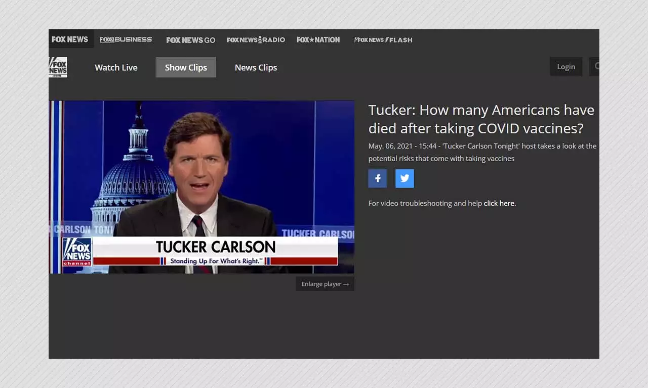 Tucker Carlson Misrepresents Govt Data As COVID-19 Vaccines Death Rate