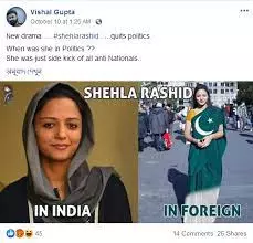 Post with the morphed photo of Shehla Rashid