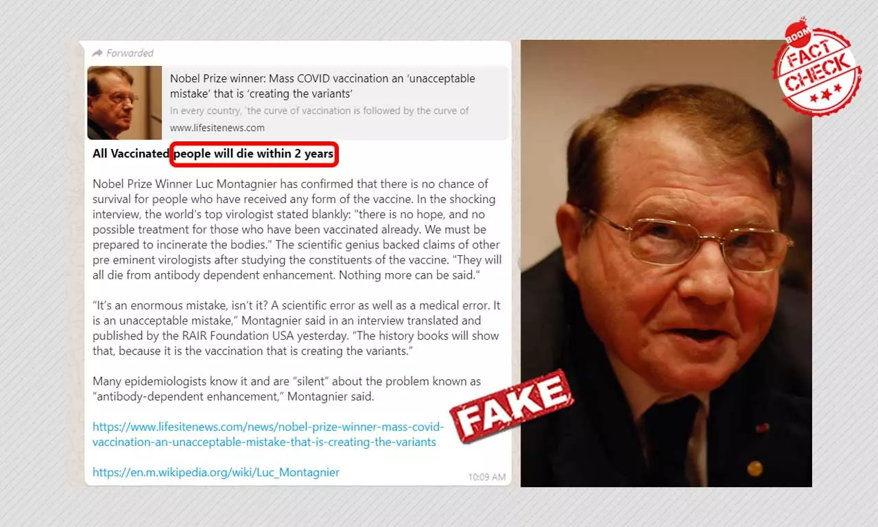 Fact Check: Luc Montagnier Did Not Say COVID Vaccine Recipients To Die In 2 Years