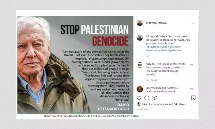 Quote Criticising Israel Falsely Attributed To Sir David Attenborough
