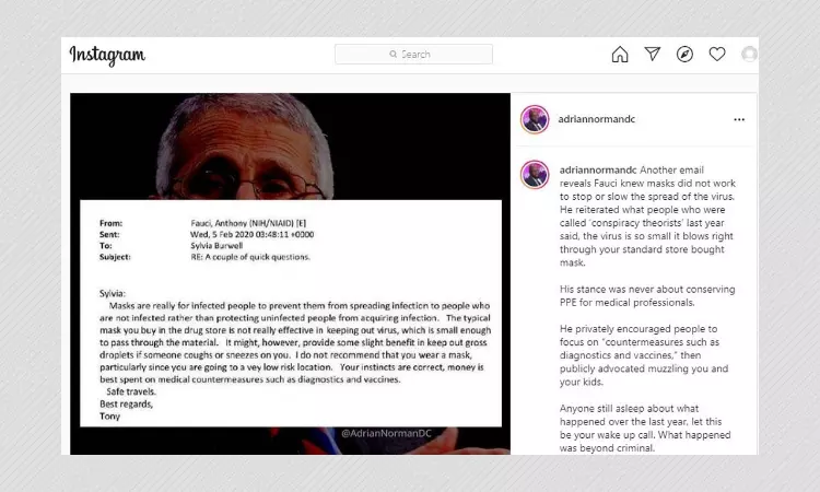 Anthony Faucis Email Misleadingly Shared To Claim Masks Are Ineffective