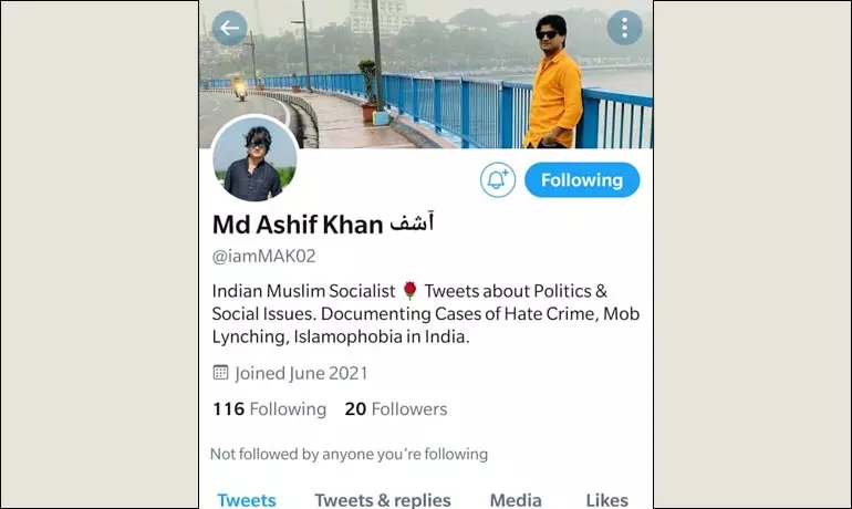 Screenshot of the account with the profile photo, sent by Khan to BOOM.