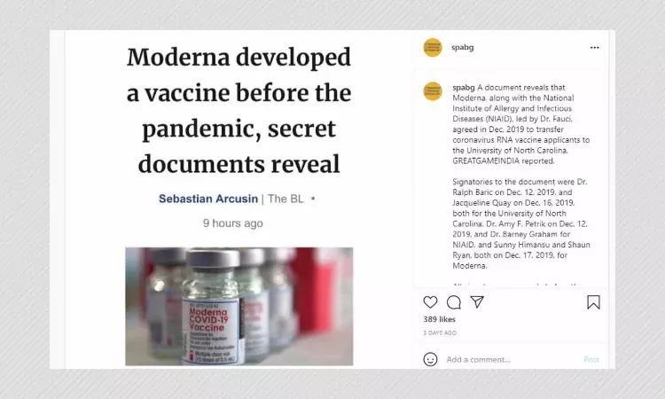 No, Moderna Did Not Develop A COVID-19 Vaccine Before The Pandemic
