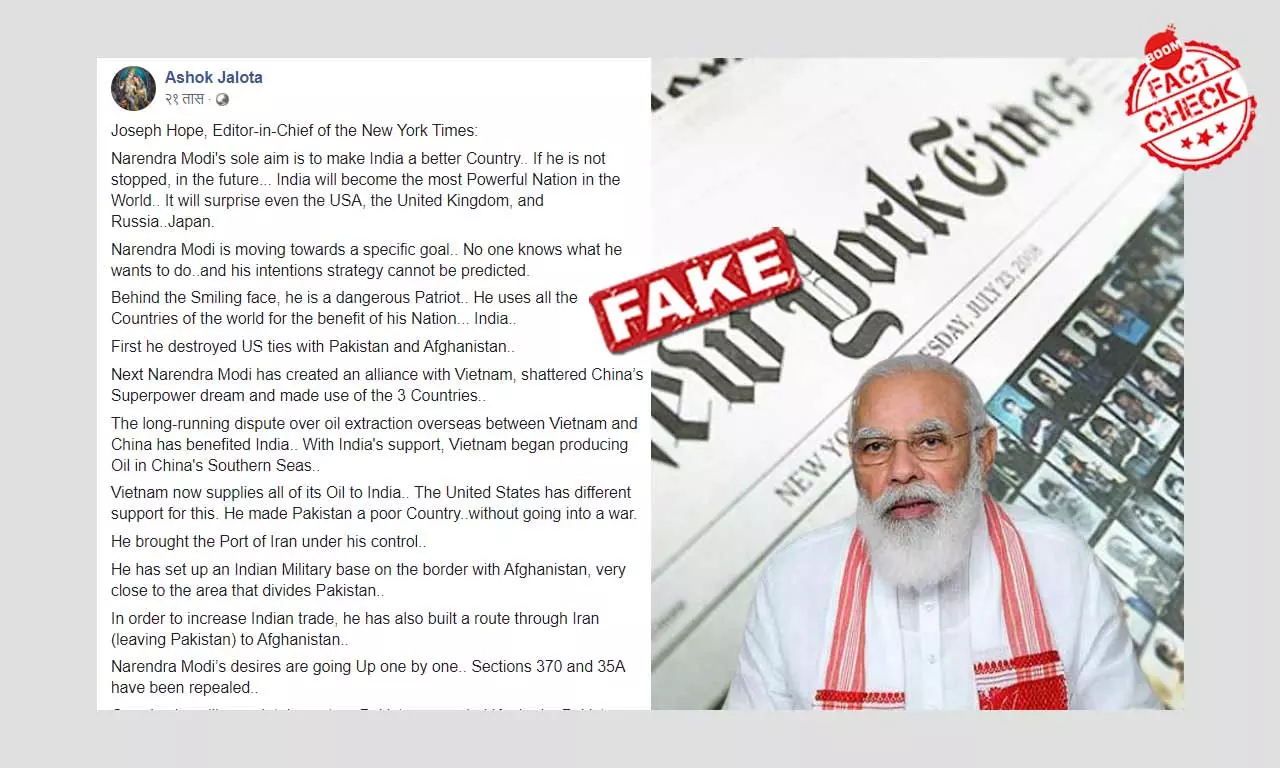 Viral Message Falsely Claims NYT Editor Praised PM Modis Foreign Policy