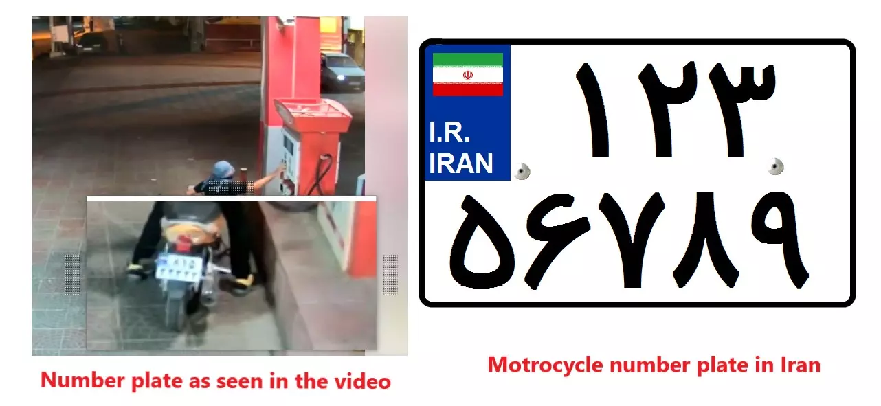 The format visible on the two wheeler in the viral video is similar to those followed in Iran.