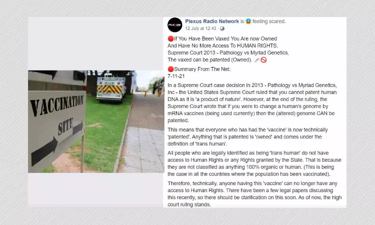 US Supreme Court Did Not Rule Vaccinated Humans Can Be Patented