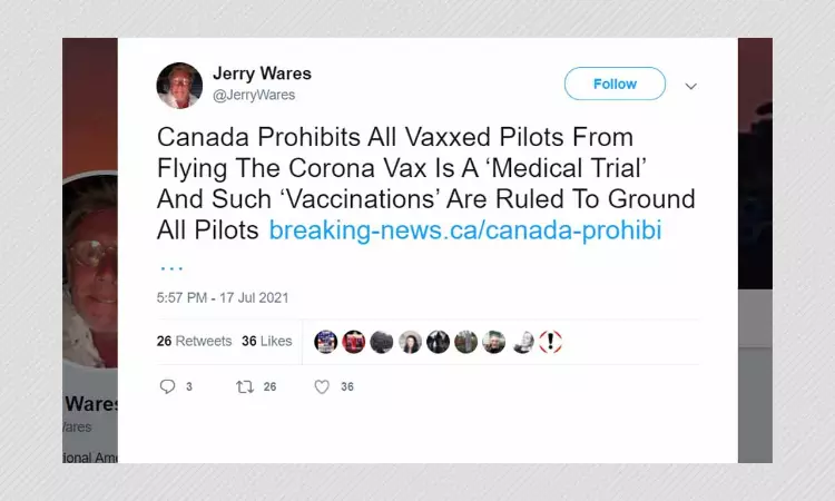 Pilots Vaccinated Against COVID-19 Are Not Barred From Flying In Canada