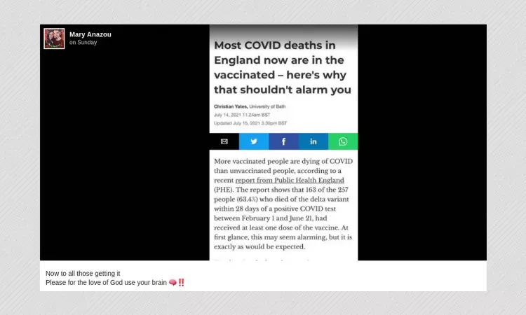 Article On COVID-19 Deaths Among Vaccinated People Shared Without Context