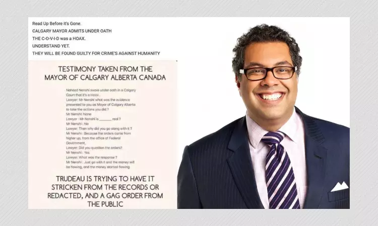 Calgary Mayor Naheed Nenshi Did Not Testify That COVID-19 Is A Hoax