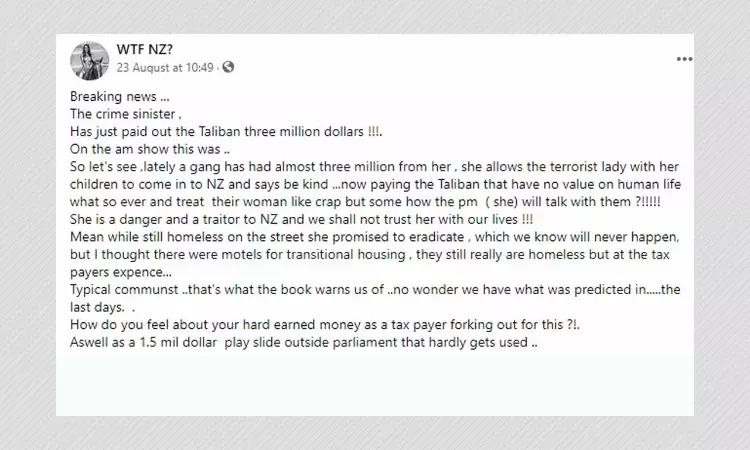 No, New Zealand Has Not Pledged Financial Aid To The Taliban