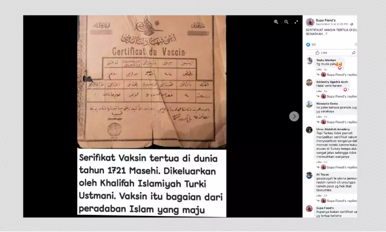 Document from 1906 Falsely Shared as Worlds Oldest Vaccine Certificate from Ottoman Empire