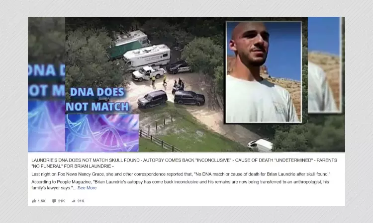 Posts Falsely Claim Human Remains Found In Florida Were Not Brian Laundrie