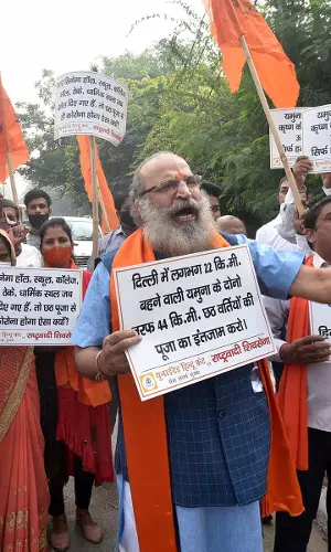 In Pictures: BJP Protests Delhi Govts Ban On Chhath Puja Celebrations On Yamuna Ghats