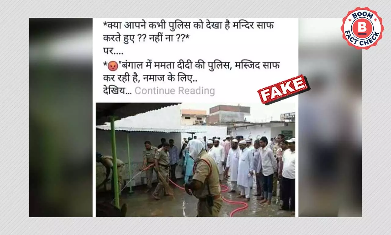 Photo From Telangana Falsely Shared As Cops Cleaning Mosque In West Bengal
