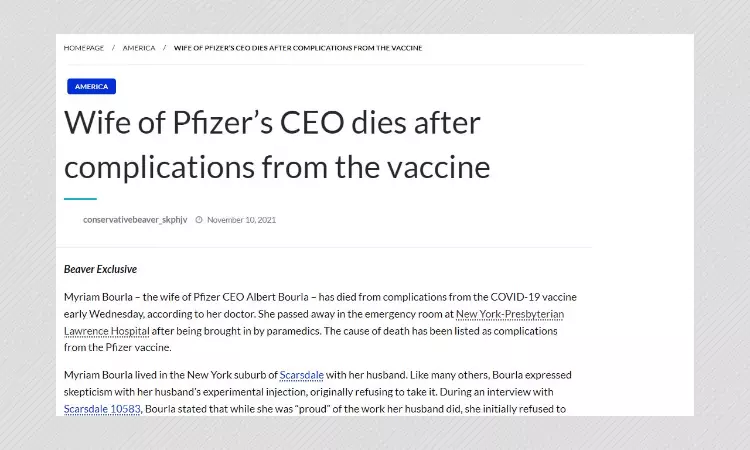 No, Pfizer CEOs Wife Has Not Died After Taking COVID-19 Vaccine