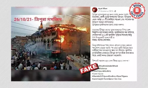 Photo From Kashmir Falsely Shared As Mosque Set Ablaze In Tripura