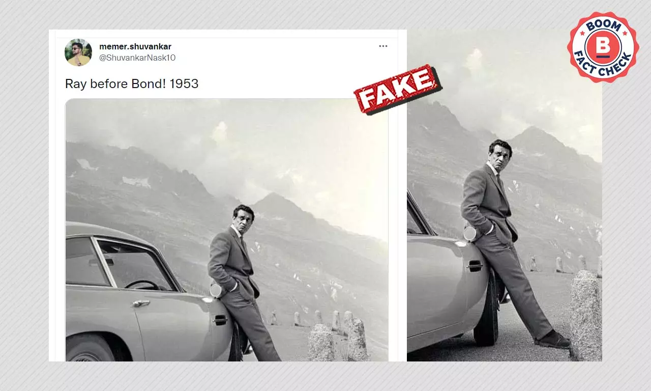 Photo Of Satyajit Ray Posing With An Aston Martin Is Morphed