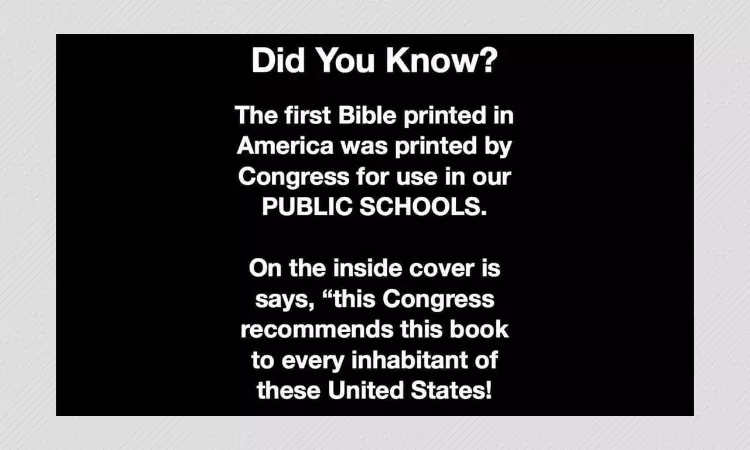 Did The US Congress Print The First Bible In America For Public Schools?