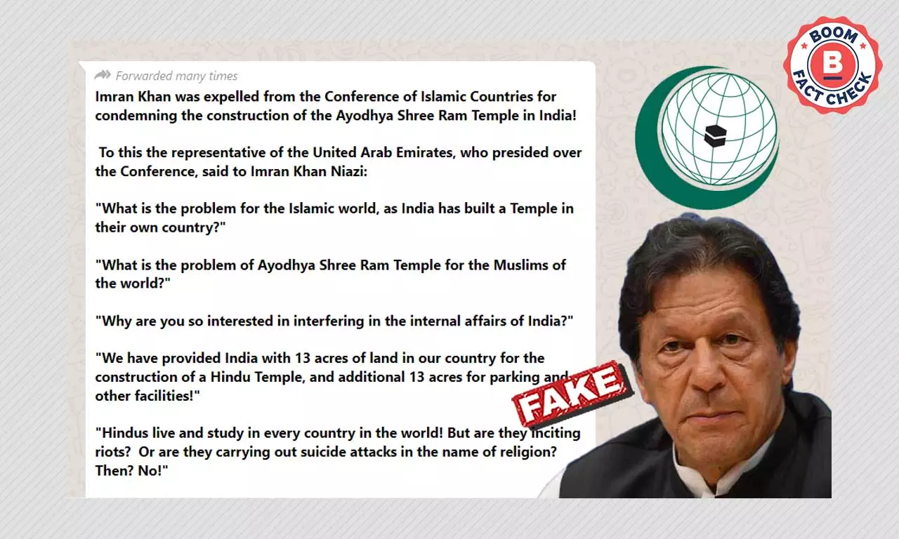 OIC Expelled Imran Khan For Criticising Ayodhya Ram Temple? A FactCheck