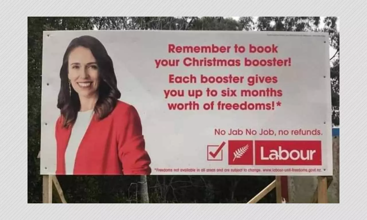No Jab, No Job Billboard Featuring NZ PM Jacinda Ardern Is Fake