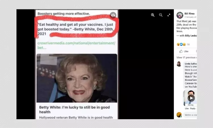 No, Betty White Did Not Get COVID-19 Booster Dose Before Her Death