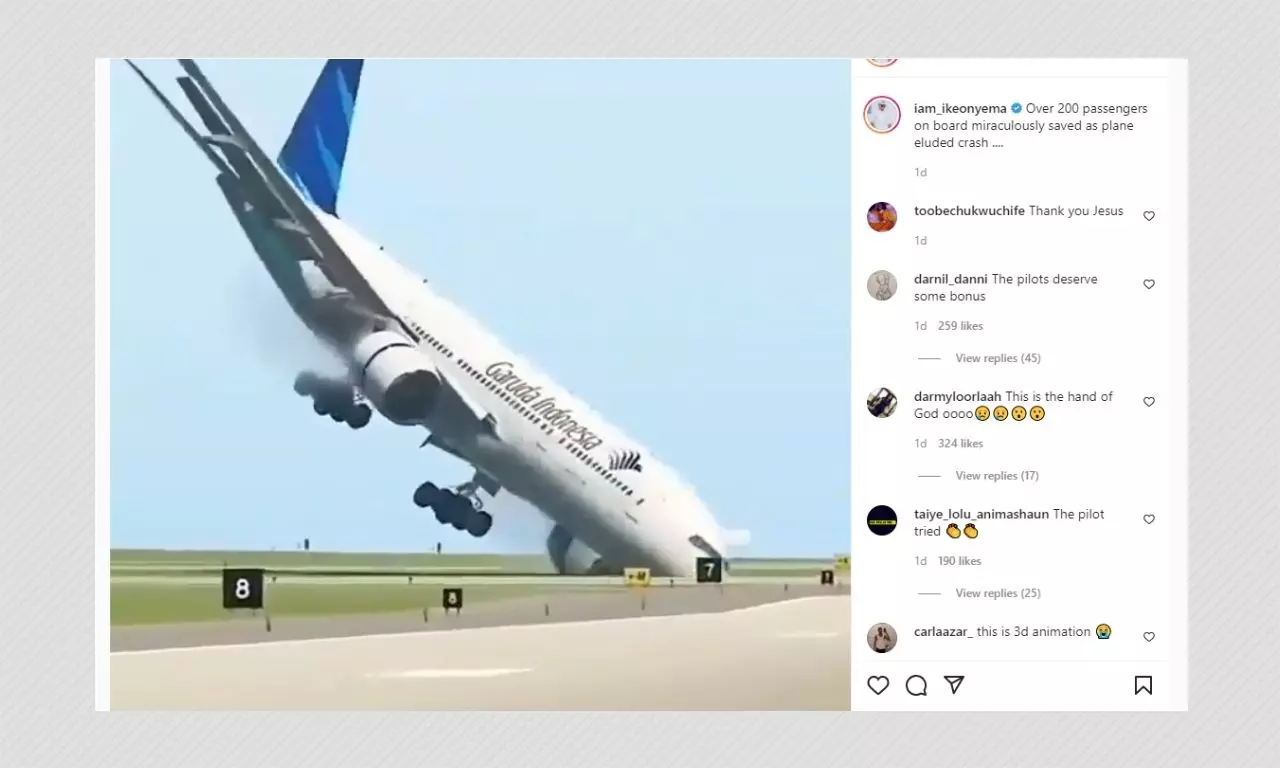 Digitally Created Video Shared As Garuda Indonesia Plane Crashing
