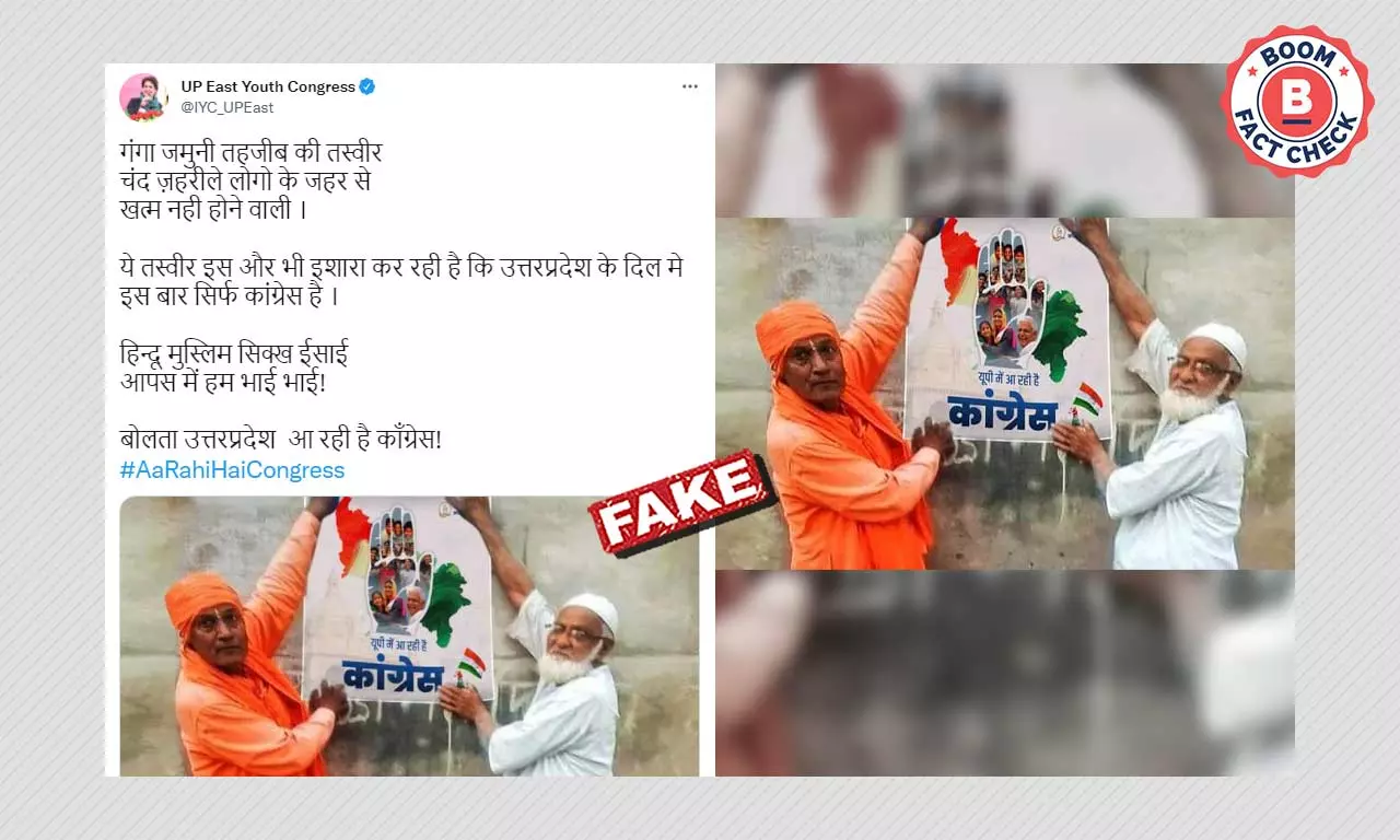 Photo Of A Hindu And Muslim Man Holding A Congress Poster Is Morphed