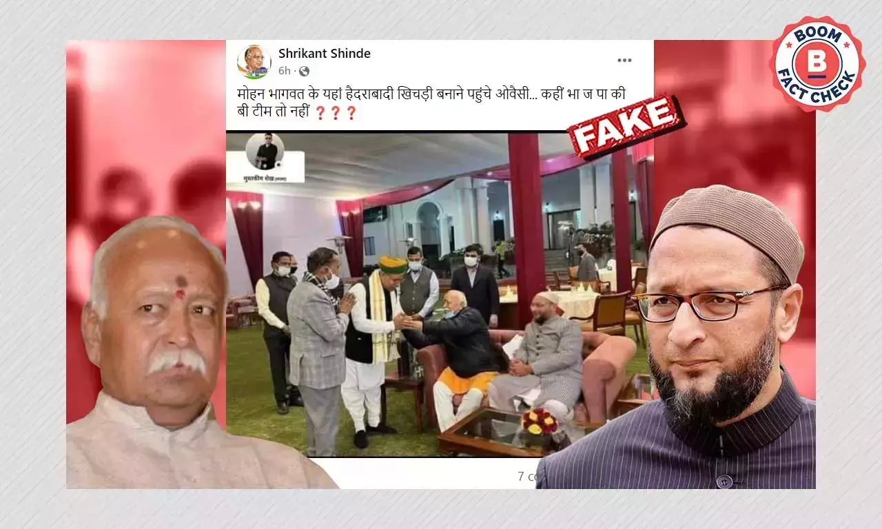 Photo of Asaduddin Owaisi Seated With Mohan Bhagwat Is Morphed