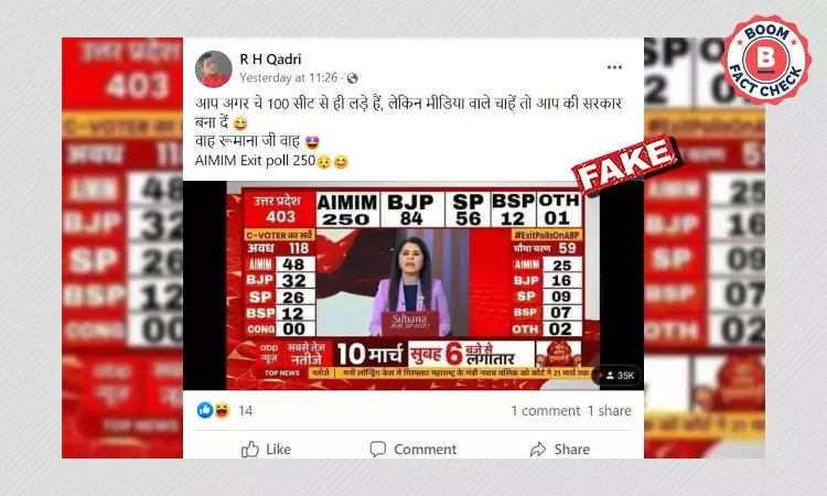 ABP News Exit Poll Graphic Predicting 250 Seats For AIMIM In UP Is Fake